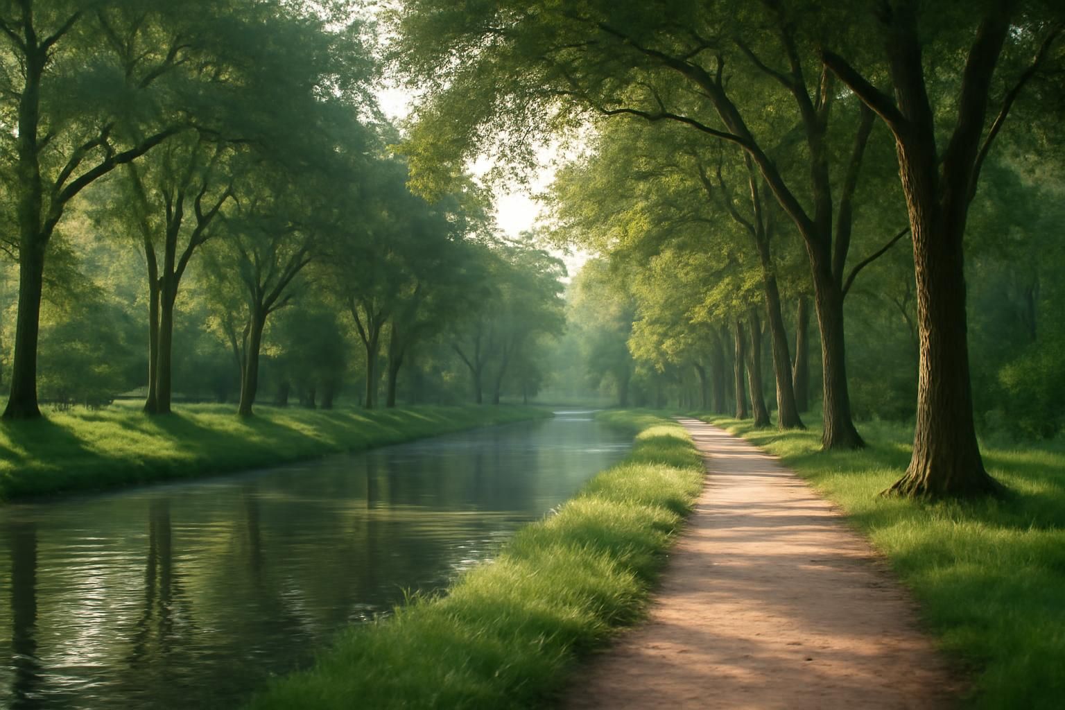 A peaceful tree-lined bayou trail near Houston, TX
