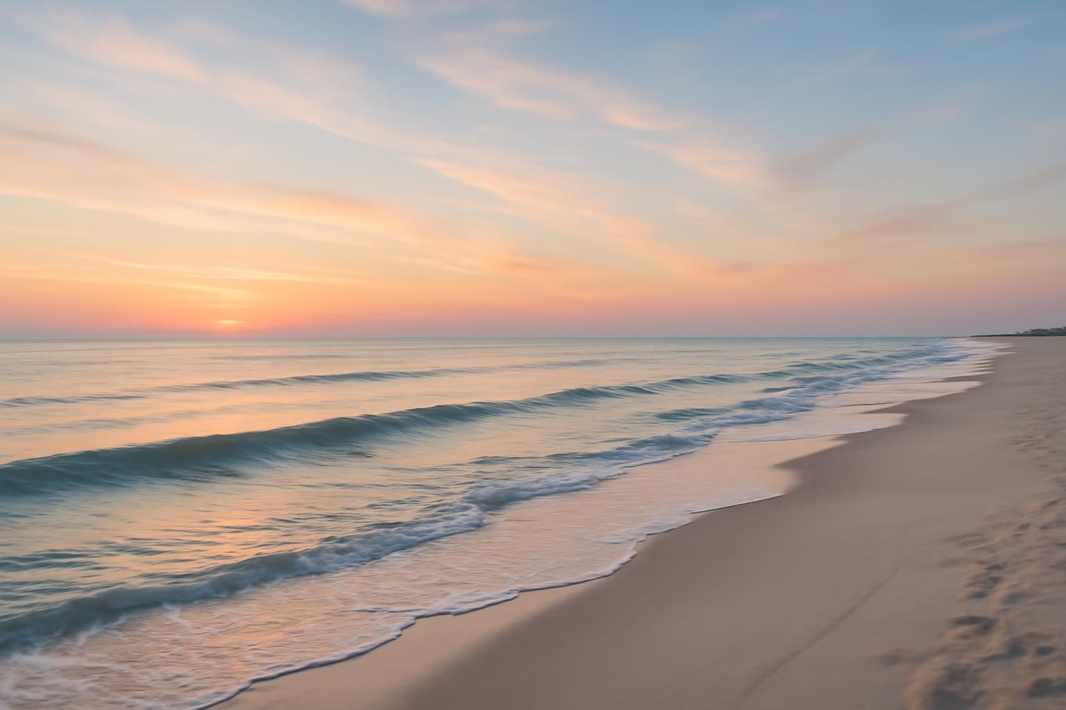 A calm Gulf coast beach at sunrise near Houston, TX