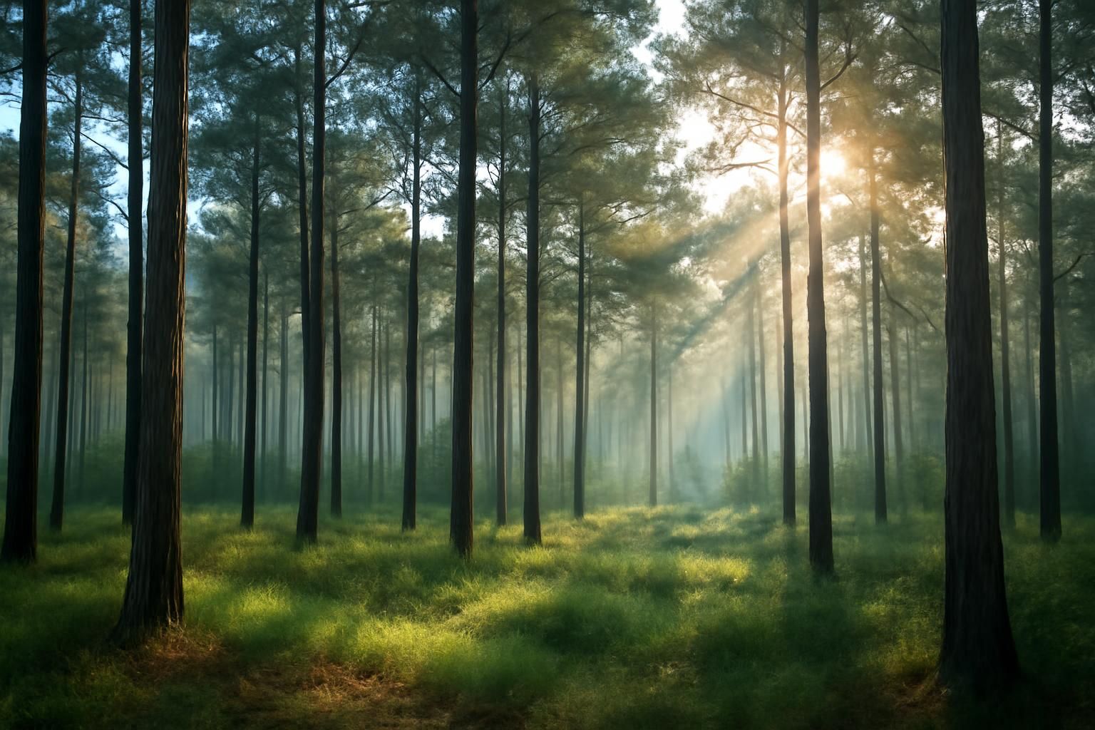 A tranquil Texas pine forest near Houston, TX
