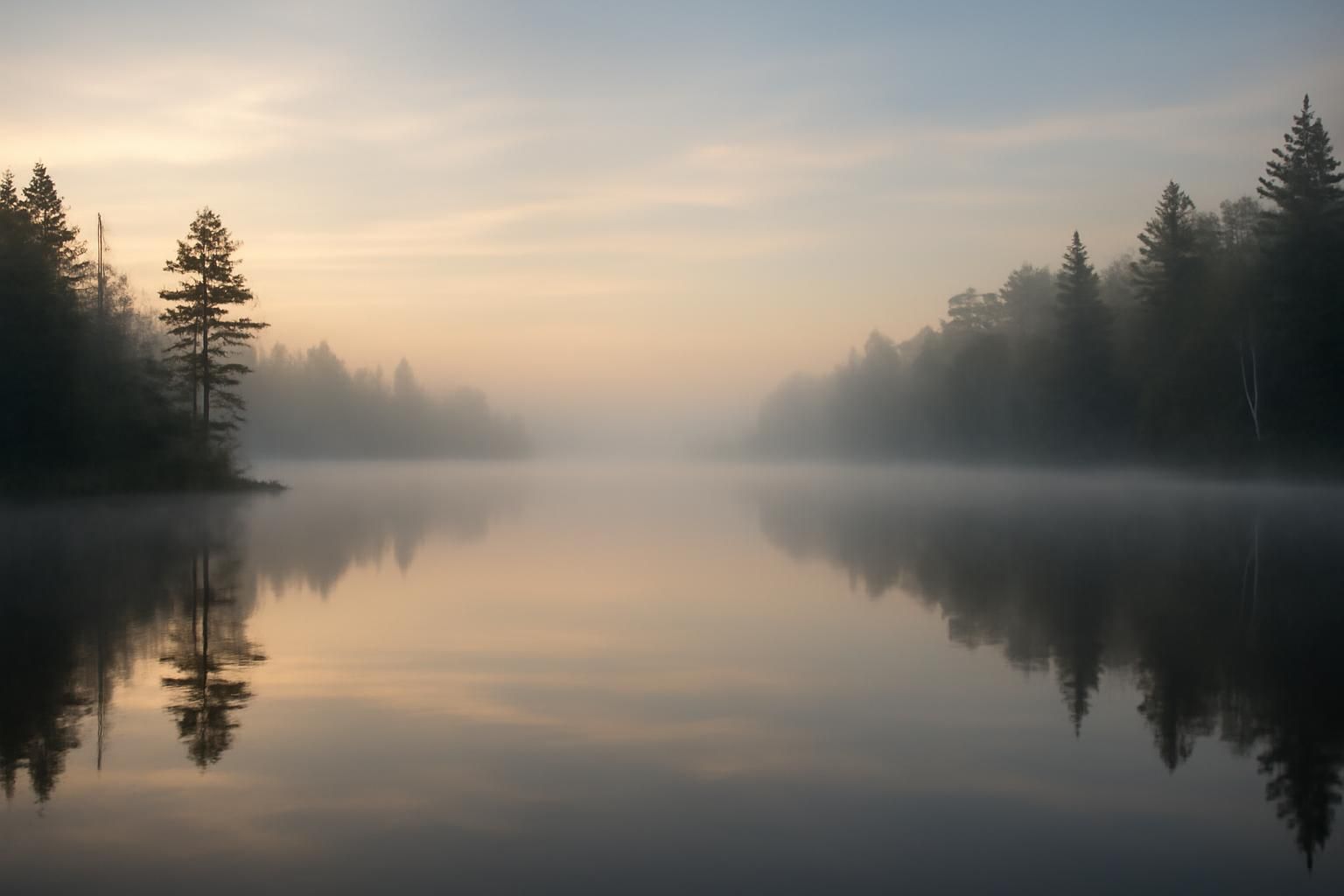 A quiet lake at dawn with light mist near Galveston, TX