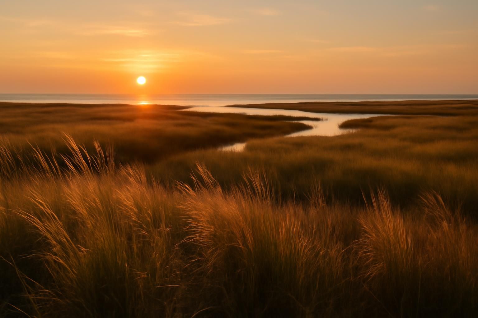 Coastal marsh grasses at sunset near Houston, TX